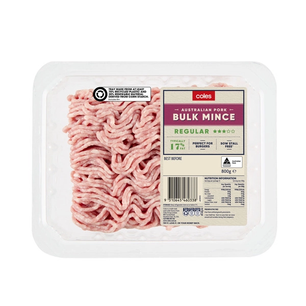 Coles Pork 3 Star Regular Mince 800g