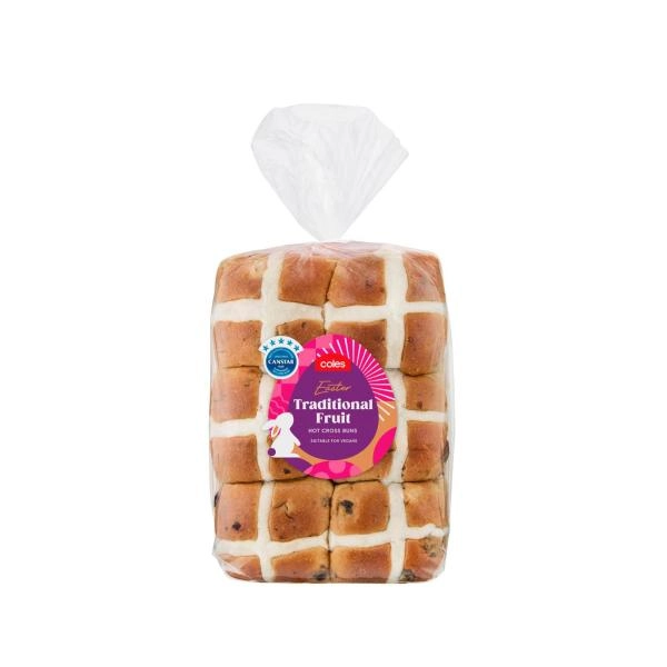 Coles Hot Cross Buns Traditional Fruit 6 Pack