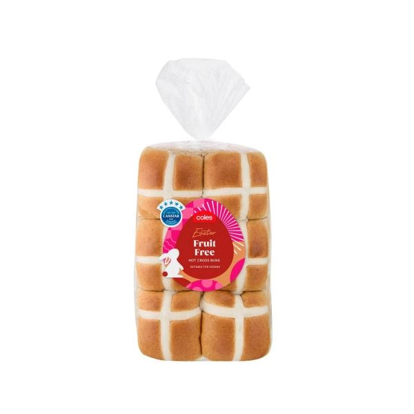 Coles Hot Cross Buns Fruit Free 6 Pack