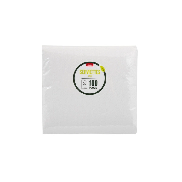 Coles White Serviettes 100 Pack