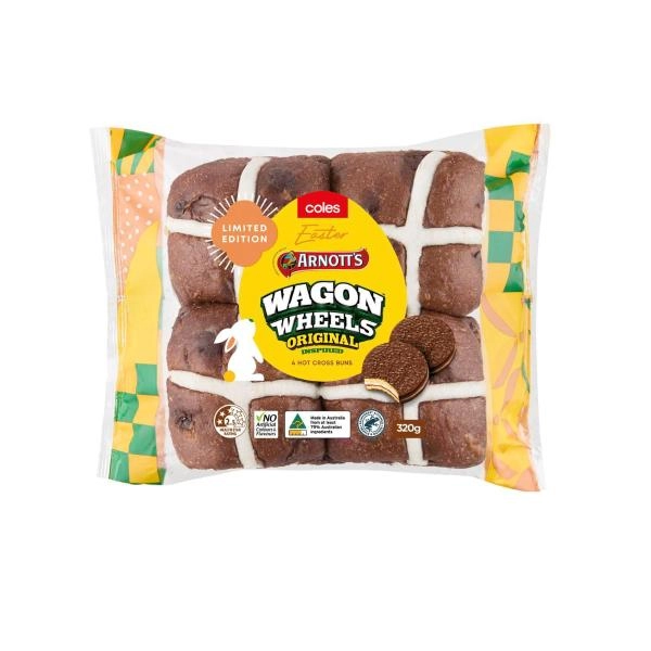 Coles Easter Arnott's Wagon Wheels Original Inspired Hot Cross Buns 4 Pack