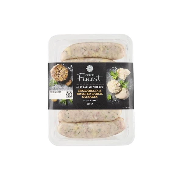 Coles Finest Chicken Mozzarella & Roasted Garlic Sausages 500g