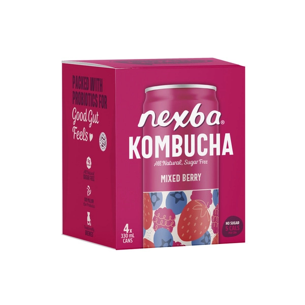 Nexba Kombucha Mixed Berry Can 4x330mL 4 pack