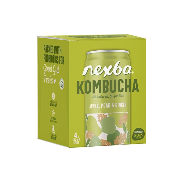 Nexba Kombucha Apple Pear Ginger Can 4x330mL 4 pack