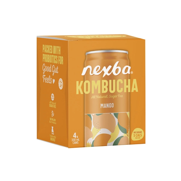 Nexba Kombucha Mango Can 4x330mL 4 pack