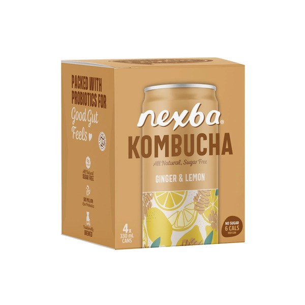 Nexba Kombucha Ginger Lemon Can 4x330mL 4 pack