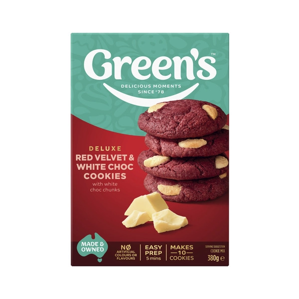 Green's Deluxe Red Velvet & White Choc Cookie Mix 380g