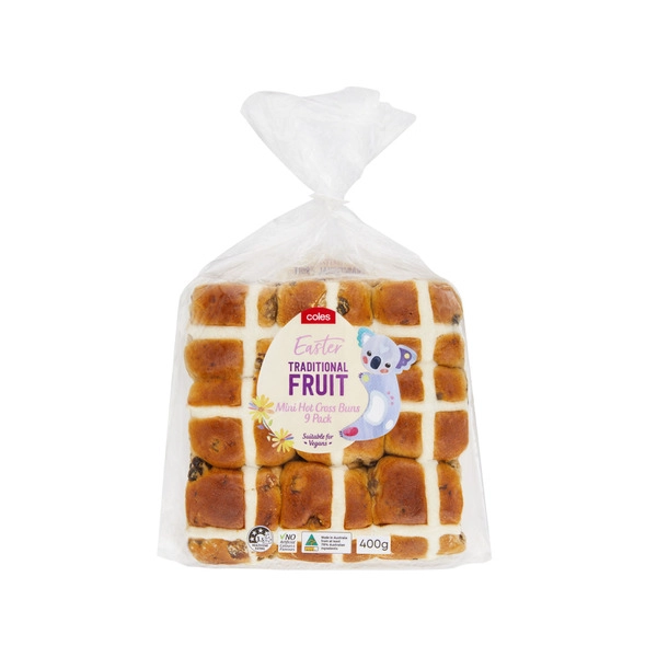 Coles Hot Cross Buns Traditional Fruit Mini 9 pack