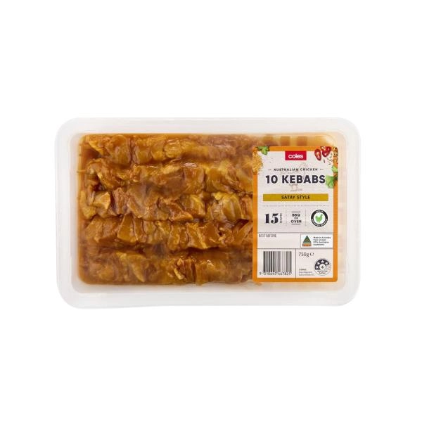 Coles RSPCA Approved Satay Chicken Kebabs 10 Pack 750g