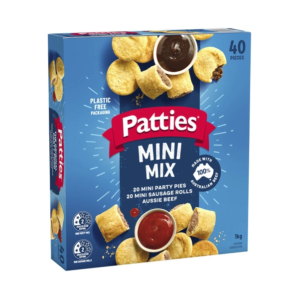 Patties Frozen Mini Combo Party Pies & Sausage Rolls 40 pack 1kg