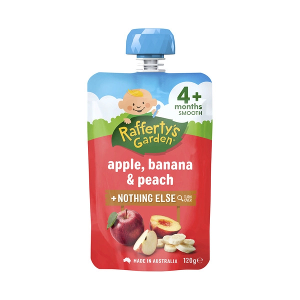 Rafferty's Garden Apple Banana & Peach and Nothing Else Baby Food Puree Pouch 4+ Months 120g