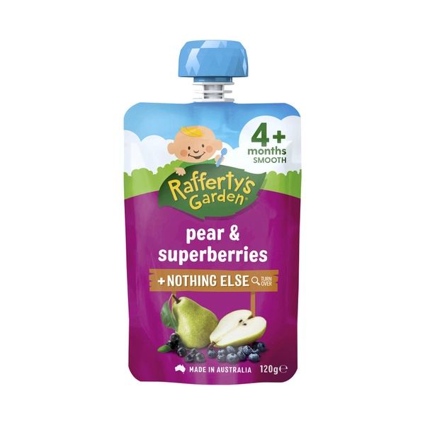 Rafferty's Garden Pear & Superberries Puree and Nothing Else Baby Food Pouch 4+ Months 120g