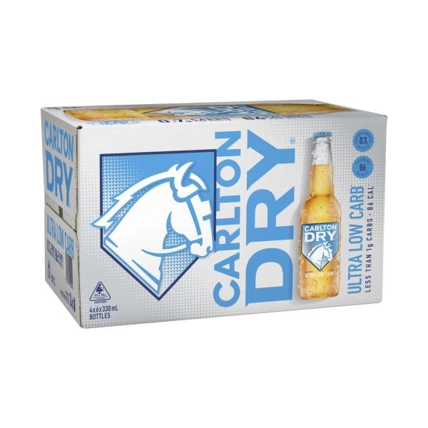 Carlton Dry Ultra Low Carb Lager Bottle 330mL 24 Pack