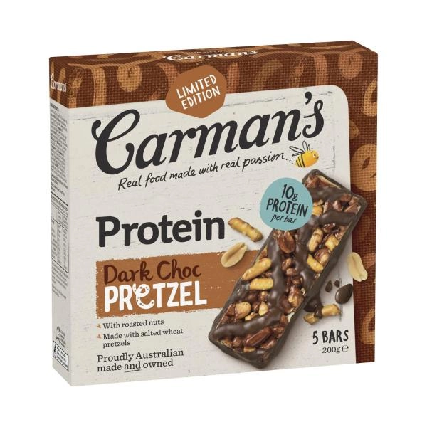 Carman's Protein Bar Dark Choc Pretzel 200g