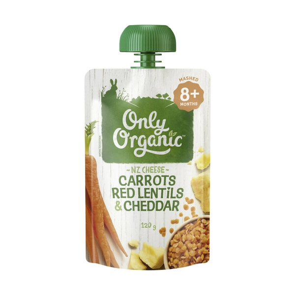 Only Organic Carrots Red Lentils & Cheddar Baby Food Pouch 8+ Months 120g