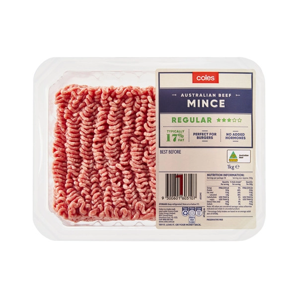 Coles No Added Hormone Beef 3 Star Regular Mince 1kg