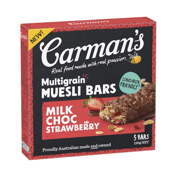 Carman's Multigrain Muesli Bars Milk Chocolate Strawberry 5 Pack 150g