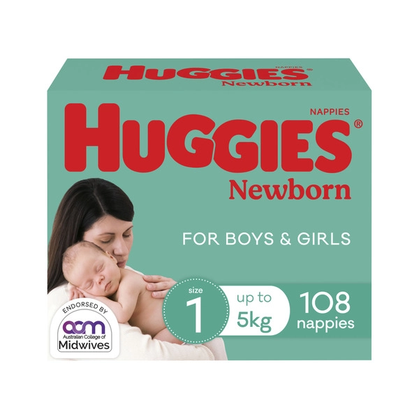 Huggies Newborn Nappies Size 1 (up to 5kg) 108 pack