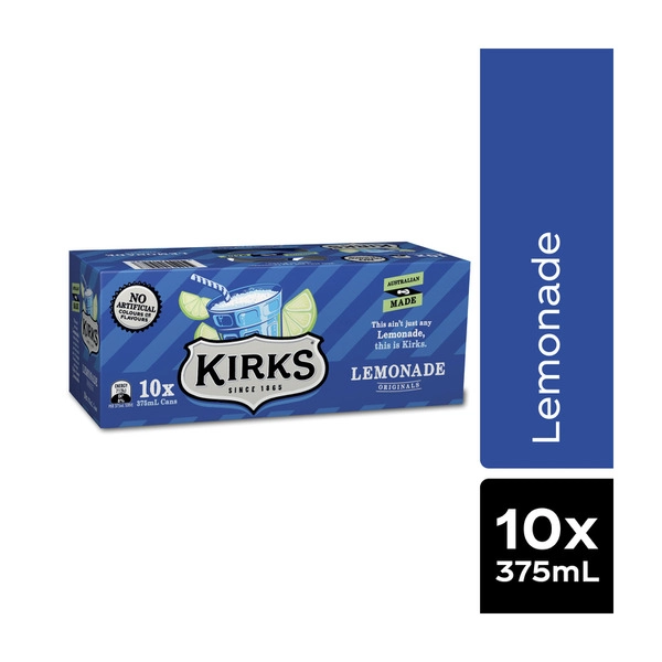 Kirks Lemonade Soft Drink 10x375mL 10 Pack