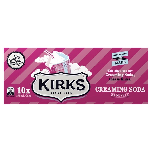 Kirks Creaming Soda Soft Drink Multipack Cans 10 x 375mL 10 pack