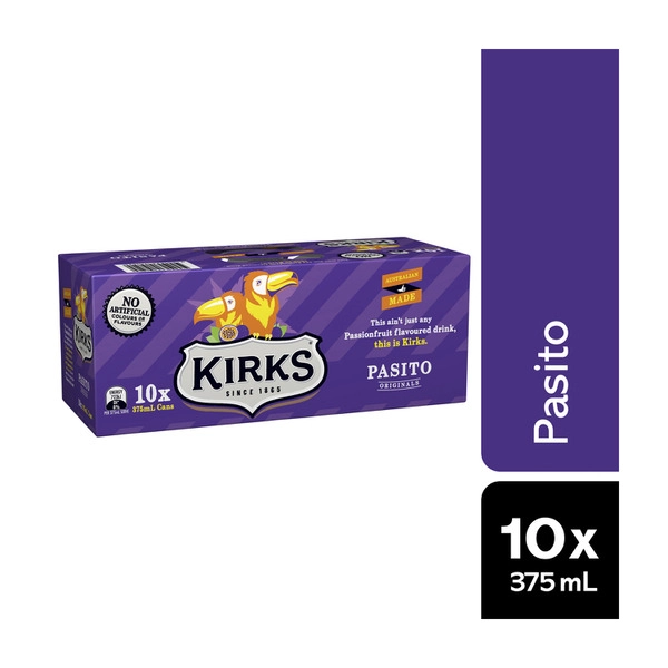 Kirks Pasito Passionfruit Soft Drink 10x375mL 10 Pack