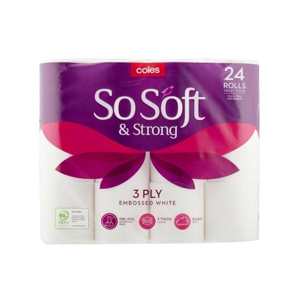 Coles 3-Ply So Soft & Strong White Toilet Tissue 24 Pack