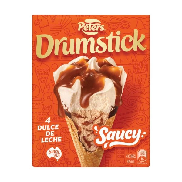 Peters Drumstick Saucy Dulce De Leche Cones 4 Pack 475mL