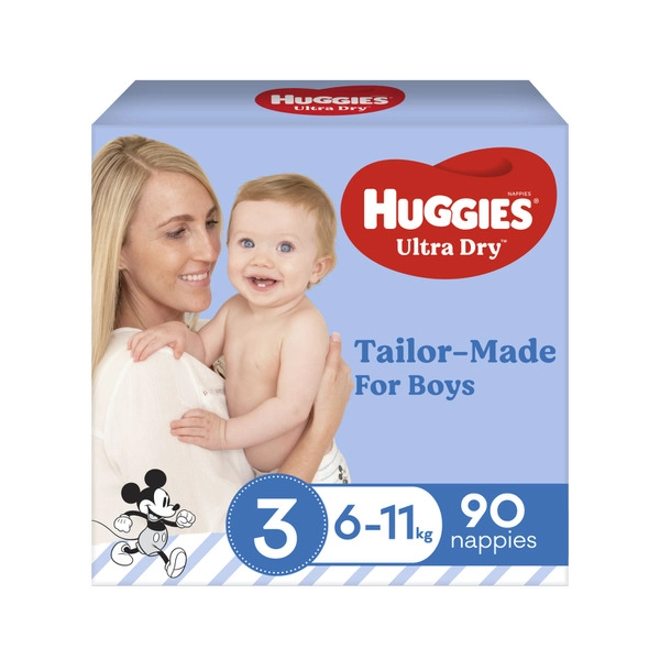 Huggies Ultra Dry Nappies Boys Size 3 (6-11kg) 90 pack