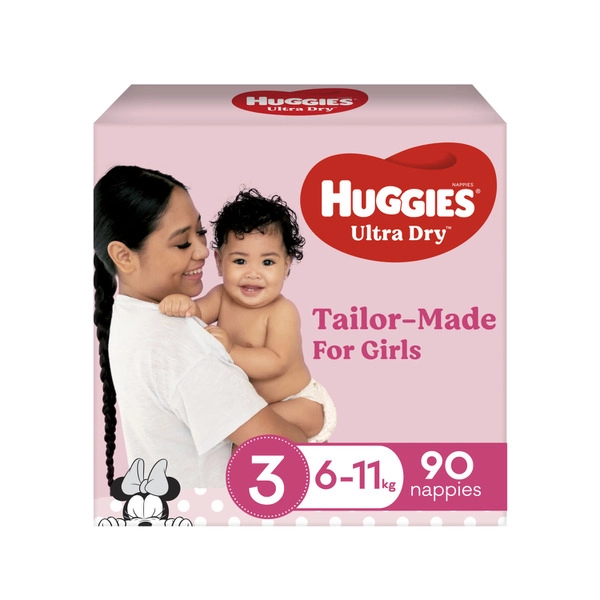 Huggies Ultra Dry Nappies Girls Size 3 (6-11kg) 90 pack