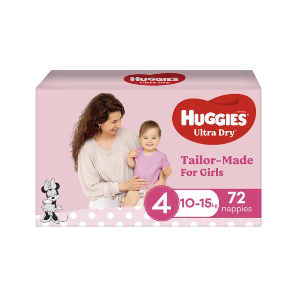 Huggies Ultra Dry Nappies Girls Size 4 (10-15kg) 72 pack