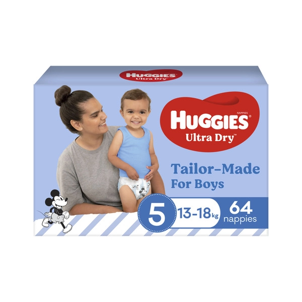 Huggies Ultra Dry Nappies Boys Size 5 (13-18kg) 64 pack