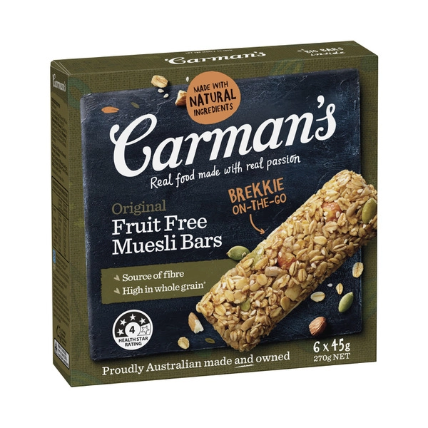 Carman's Original Fruit Free Muesli Bars 6 pack 270g