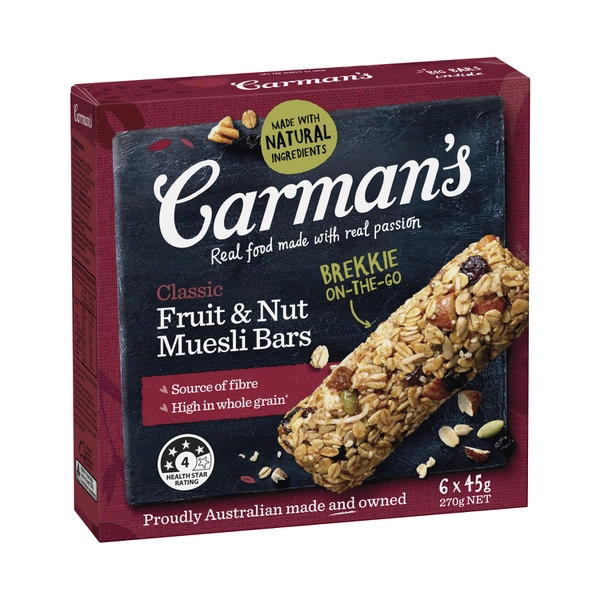 Carman's Classic Fruit & Nut Muesli Bars 6 pack 270g