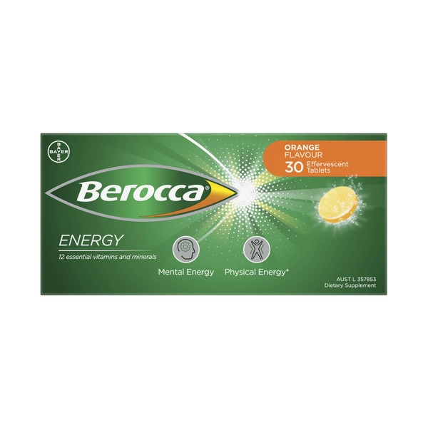 Berocca Energy Vitamin B & C Orange Flavour Effervescent Tablets 30 pack