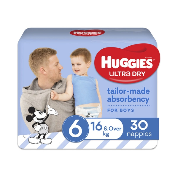 Huggies Ultra Dry Nappies Boys Size 6 (16kg+) 30 pack