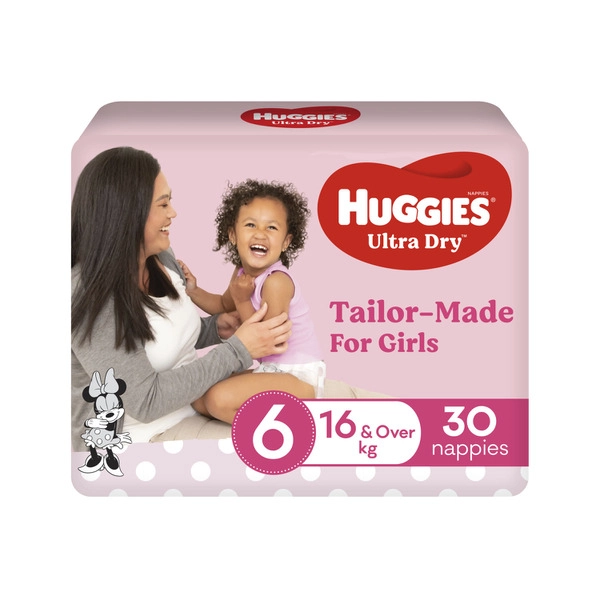 Huggies Ultra Dry Nappies HUGGIES ULTRA DRY NAPPIES GIRL JUNIOR SZ 6 BULK :30 PACK 