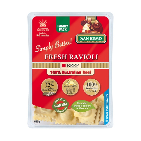 San Remo Filled Pasta Ravioli Beef 625g