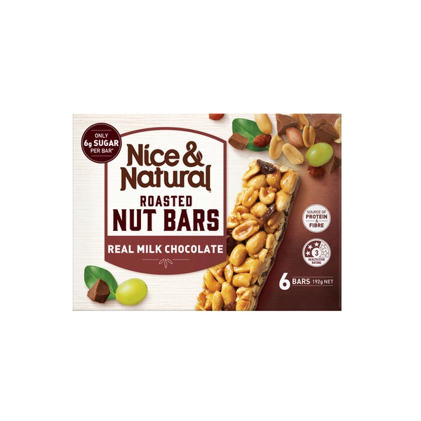 Nice & Natural Real Milk Chocolate Roasted Nut Bars 6 pack 192g