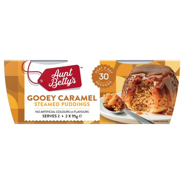 Aunt Bettys Pudding 2x95g AUNT BETTYS PUDDING 2PK:GOOEY CARAMEL:.:190 GRAM 